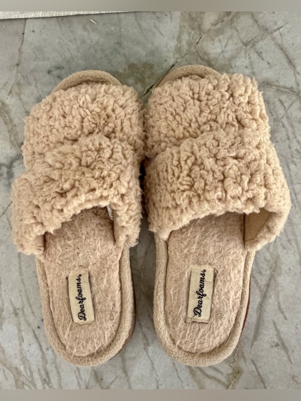 DEARFOAM SHERPA  Plush Tan Slide Slippers Size-M 7/8